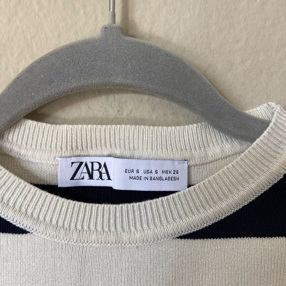 Zara Crop Blue Cream Top Knit Size S - Picture 8 of 8